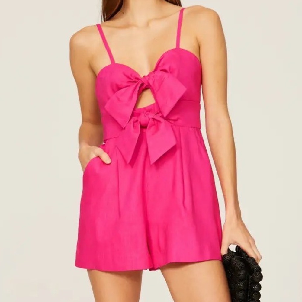 Milly Anya Romper Linen Tie Front Pink Sleeveless Pockets size 10
